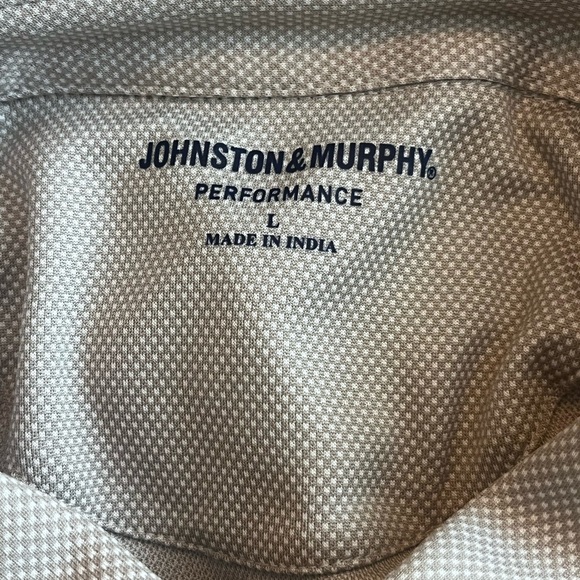 Johnston Murphy Shirt Mens L Grey Micro Gingham Performance Polo S/S - Picture 8 of 8